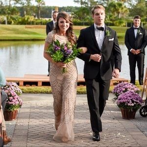 Adrianna Papell Size 6 Beaded Blush/Taupe Dress- Bridesmaid, Evening Gown